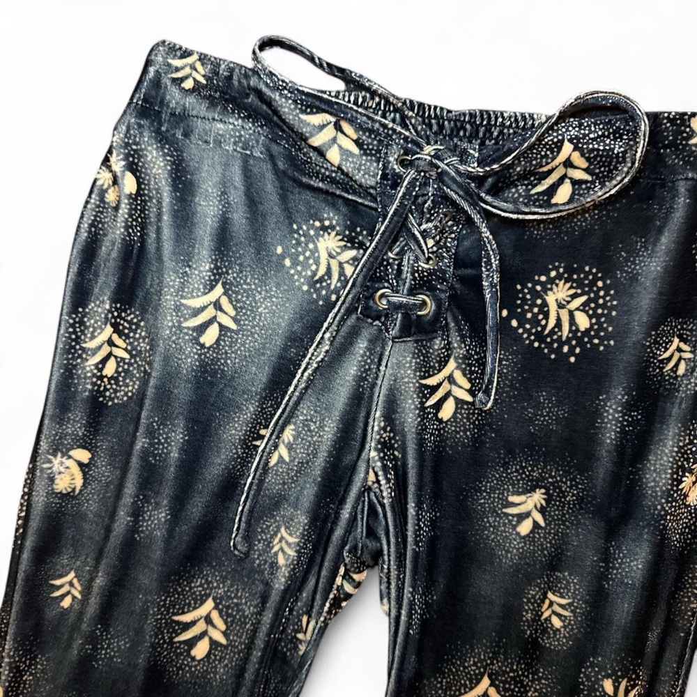 NWT Somedays Lovin Glitter Skies Blue Velvet Lace Up Flare Bell Bottoms — SMALL - Picture 4 of 7